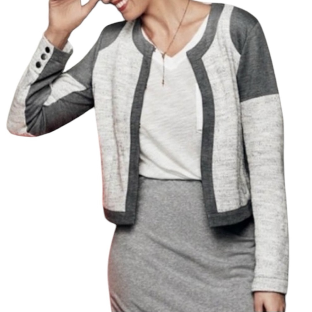 CAbi Women's Shrunken Knit Moto Blazer Gray Sz M